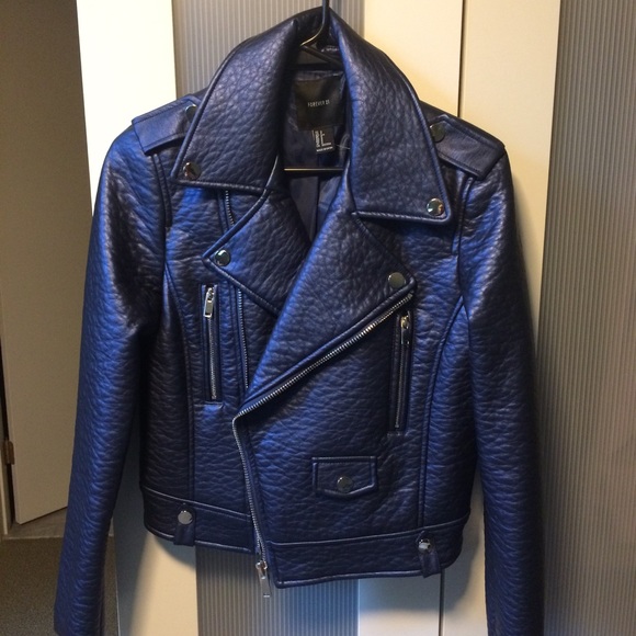forever 21 blue leather jacket